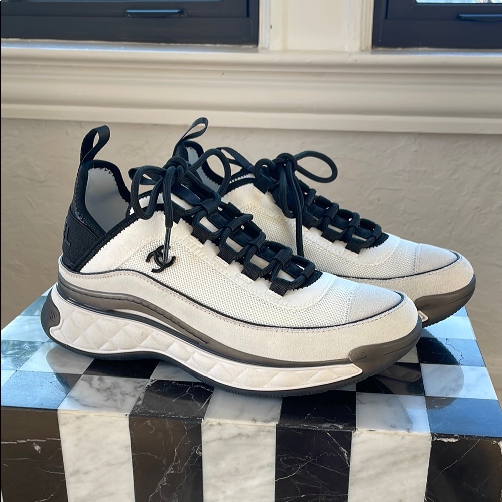 Chanel White and Black Sneakers